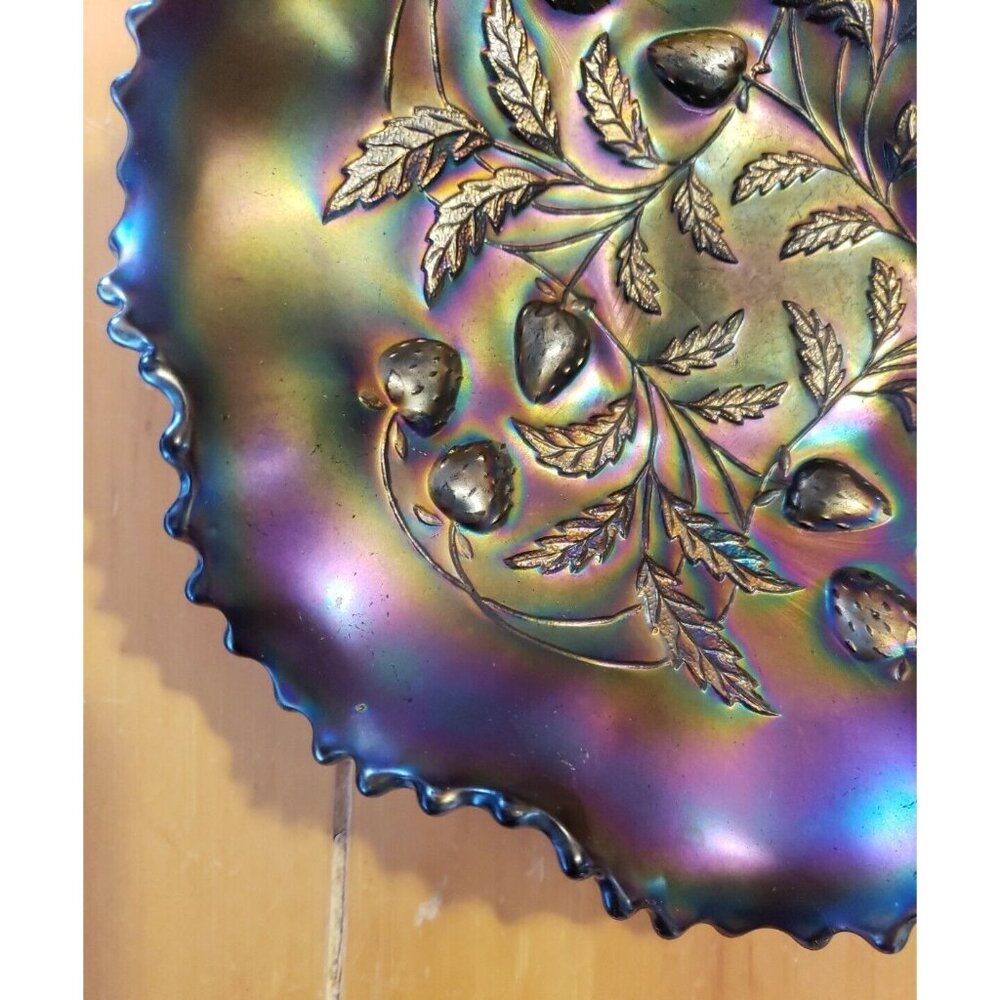 Northwood Amethyst Carnival Glass Strawberry Basket Bowl Iridescent Antique 1911 - Picture 5 of 15